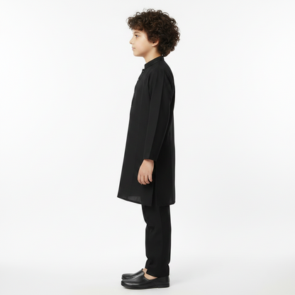 Boys Black Embroidered Kurta Shalwar – Premium Traditional Outfit for 1–7 Years