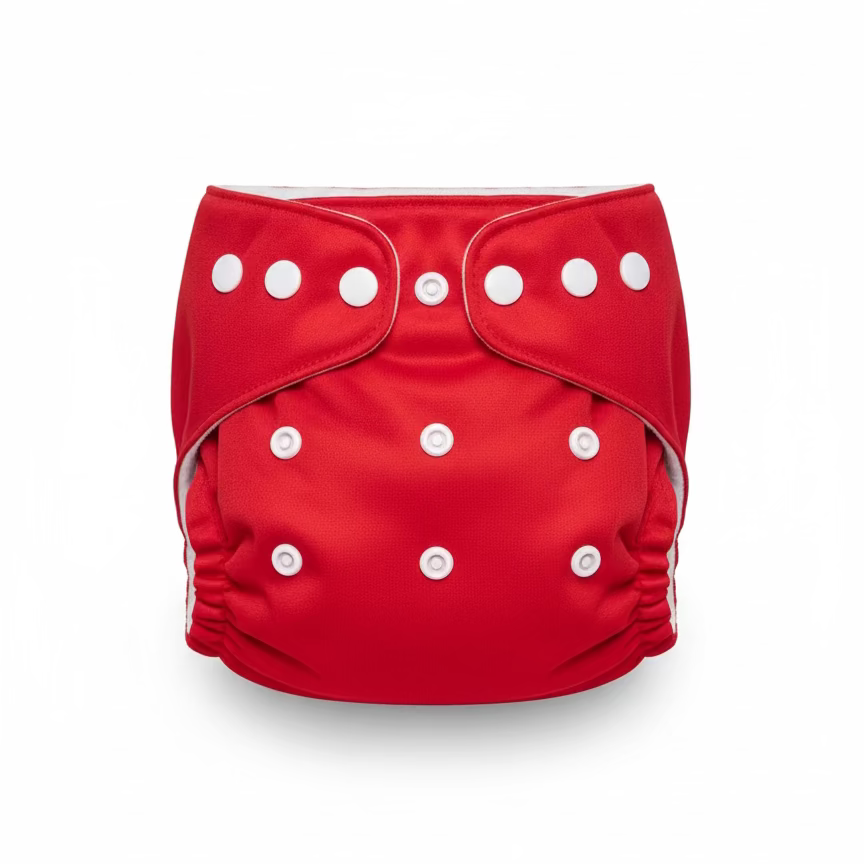 Red diaper with white buttons on a white background