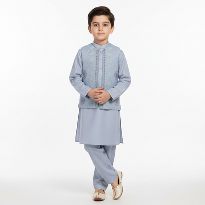Boys 3-Piece Waistcoat Kurta Shalwar - Premium Traditional Outfit 1-2Y