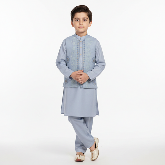 Boys 3-Piece Waistcoat Kurta Shalwar - Premium Traditional Outfit 1-2Y