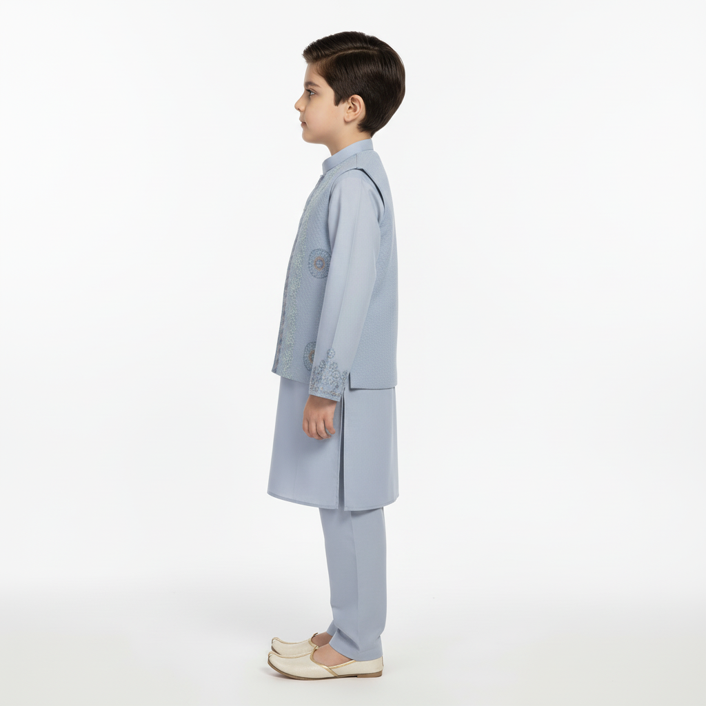Boys 3-Piece Waistcoat Kurta Shalwar - Premium Traditional Outfit 1-2Y
