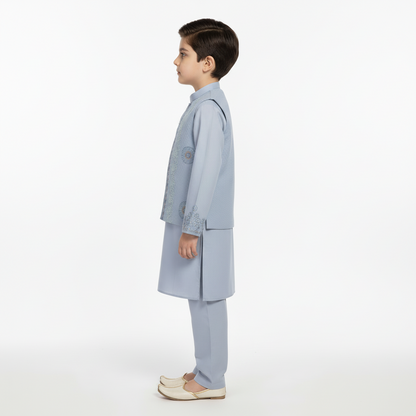 Boys 3-Piece Waistcoat Kurta Shalwar - Premium Traditional Outfit 1-2Y