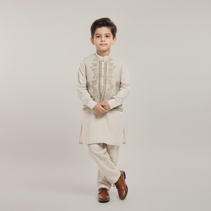 Boys 3-Piece Waistcoat Kurta Shalwar - Premium Traditional Outfit 2-3Y