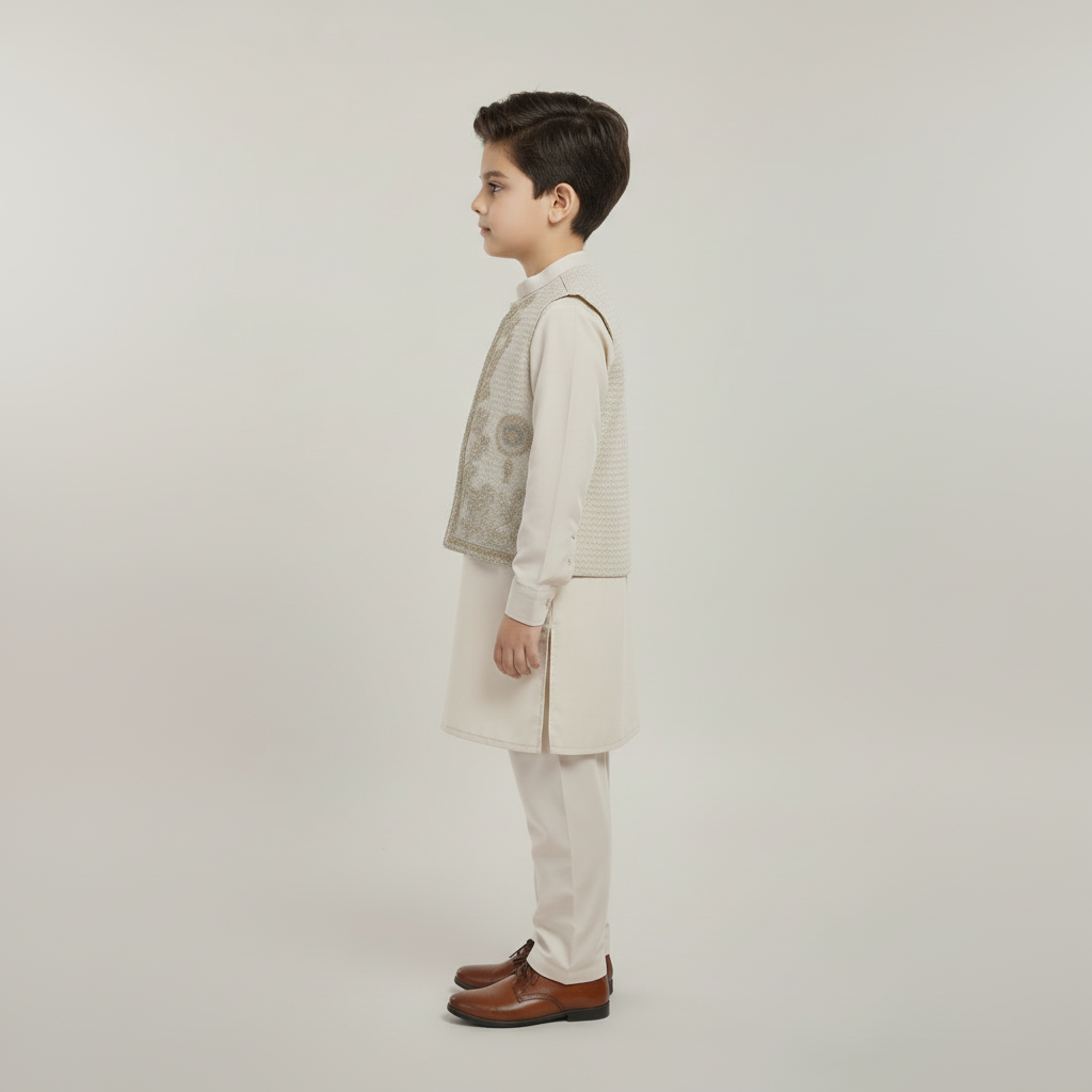 Boys 3-Piece Waistcoat Kurta Shalwar - Premium Traditional Outfit 2-3Y