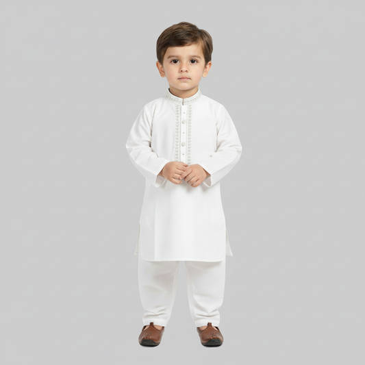 Boys White Kurta Shalwar - Traditional Outfit 1-4Y