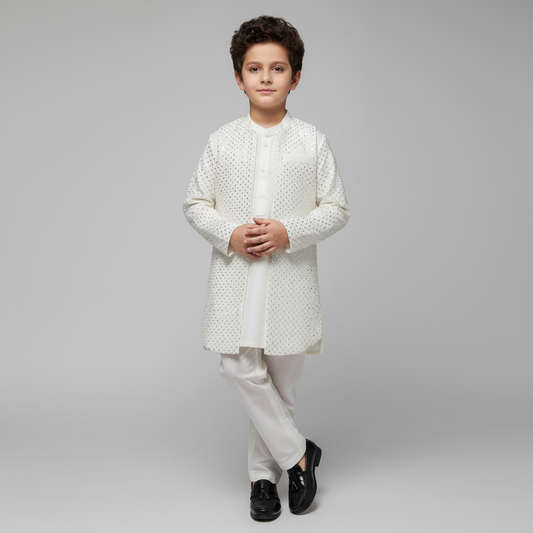 Boys Kurta Shalwar with Long Waistcoat - Traditional Outfit 1-4Y