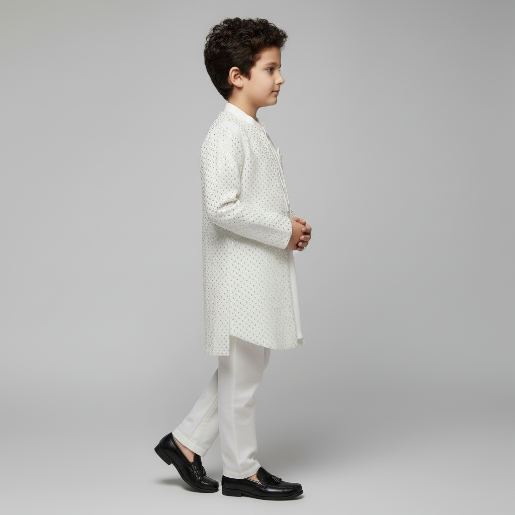 Boys Kurta Shalwar with Long Waistcoat - Traditional Outfit 1-4Y
