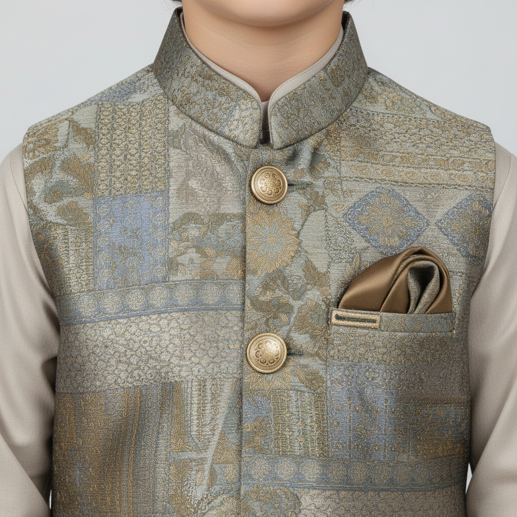 Boys Premium Kurta Shalwar with Embroidered Waistcoat - Traditional Outfit 1-4Y
