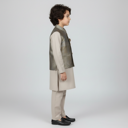 Boys Premium Kurta Shalwar with Embroidered Waistcoat - Traditional Outfit 1-4Y