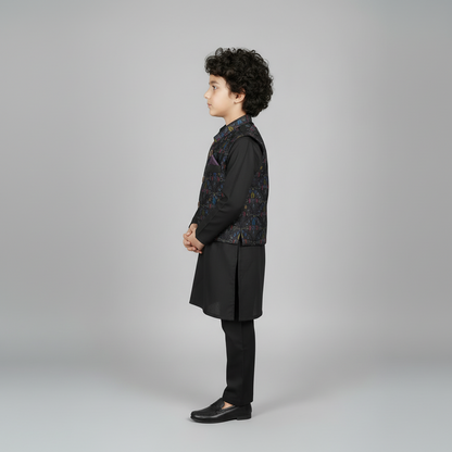 Boys Black Kurta Shalwar with Waistcoat - Traditional Outfit 1-7Y