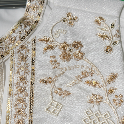 Boys White Kurta Shalwar with Golden Embroidered Waistcoat - Traditional Outfit 1-7Y