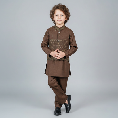 Boys Kurta Shalwar with Embroidered Waistcoat - Traditional Outfit 1-7Y