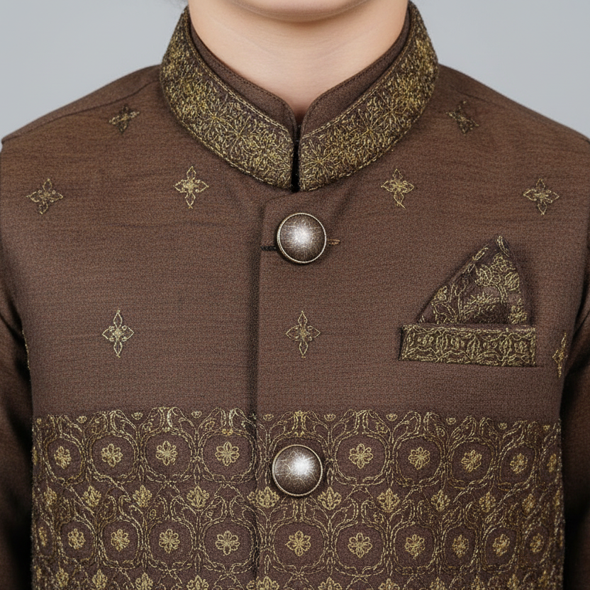 Boys Kurta Shalwar with Embroidered Waistcoat - Traditional Outfit 1-7Y