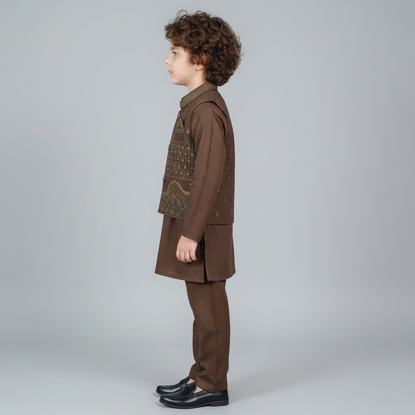 Boys Kurta Shalwar with Embroidered Waistcoat - Traditional Outfit 1-7Y