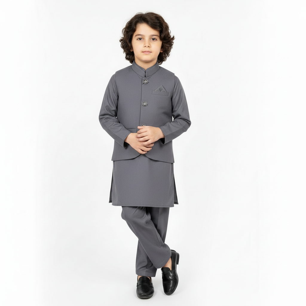 Boys Kurta Shalwar with Plain Waistcoat - Traditional Outfit 4-7Y