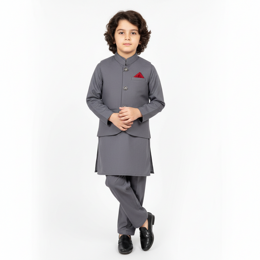 Boys Kurta Shalwar with Plain Waistcoat - Traditional Outfit 4-7Y