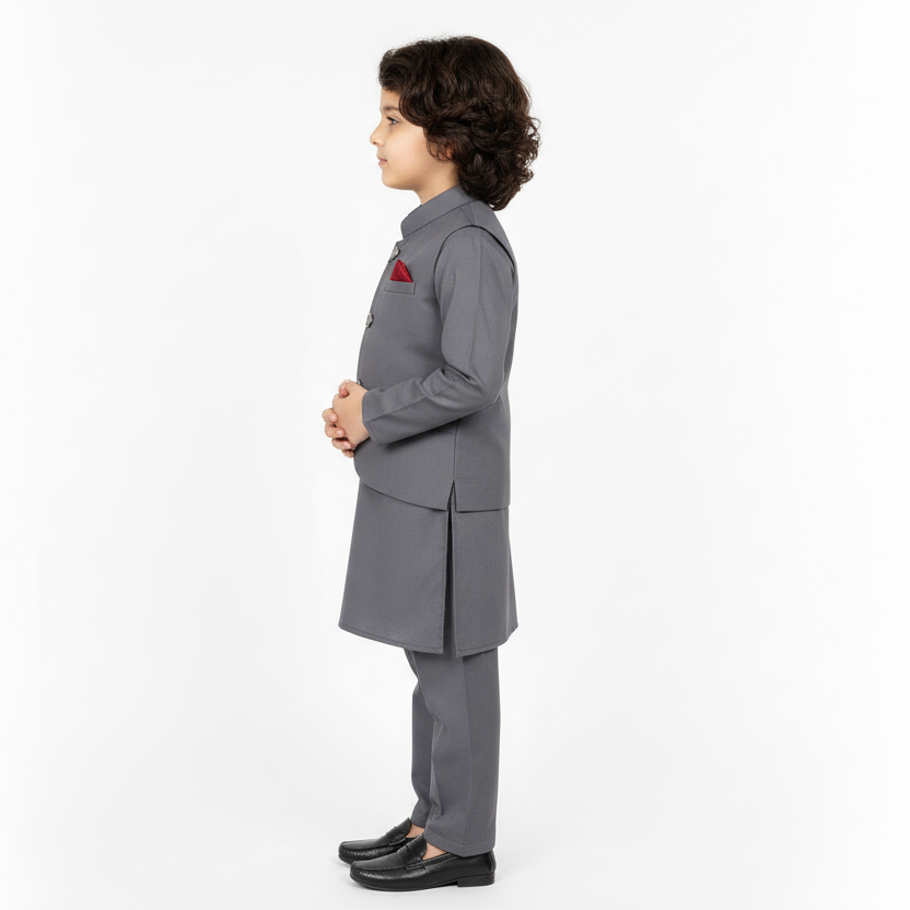 Boys Kurta Shalwar with Plain Waistcoat - Traditional Outfit 4-7Y
