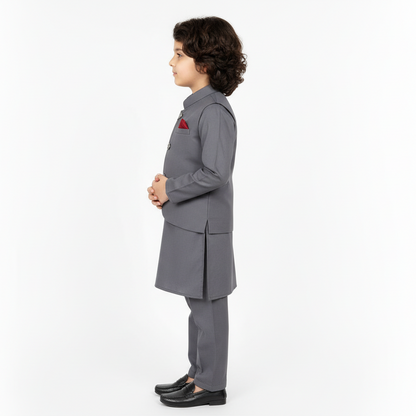 Boys Kurta Shalwar with Plain Waistcoat - Traditional Outfit 4-7Y