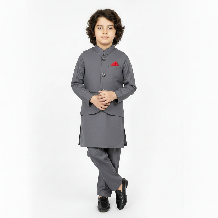 Boys Kurta Shalwar with Plain Waistcoat - Traditional Outfit 4-7Y