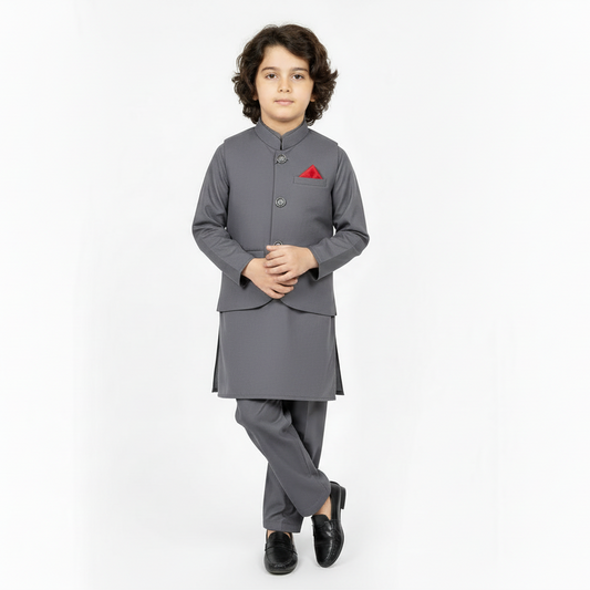Boys Kurta Shalwar with Plain Waistcoat - Traditional Outfit 4-7Y