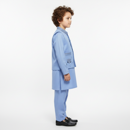 Boys Blue Kurta Shalwar with Waistcoat - Traditional Outfit 1-7Y