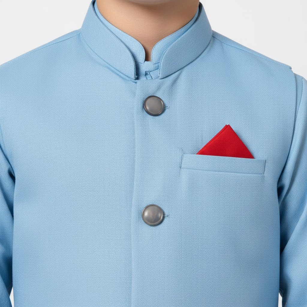 Boys Sky Blue Kurta Shalwar with Plain Waistcoat - Premium 3-Piece Set