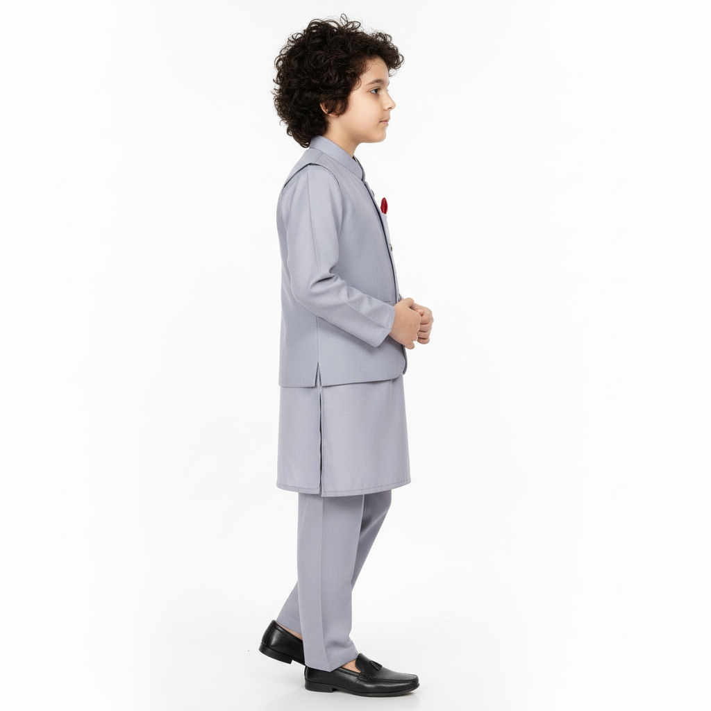 Boys Kurta Shalwar with Plain Waistcoat - Traditional Outfit 4-7Y