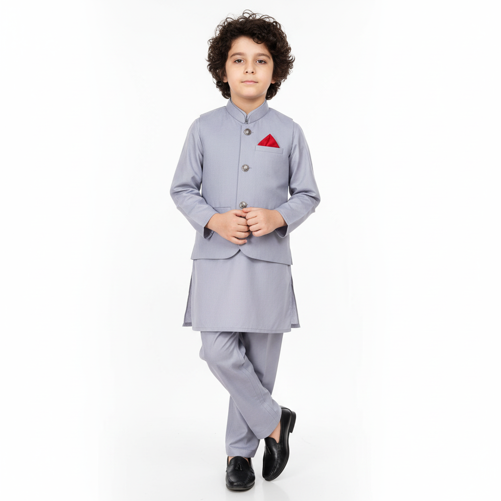 Boys Kurta Shalwar with Plain Waistcoat - Traditional Outfit 4-7Y