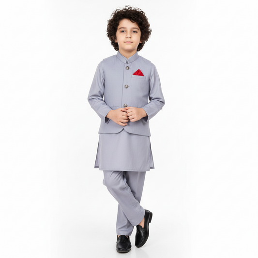 Boys Kurta Shalwar with Plain Waistcoat - Traditional Outfit 4-7Y