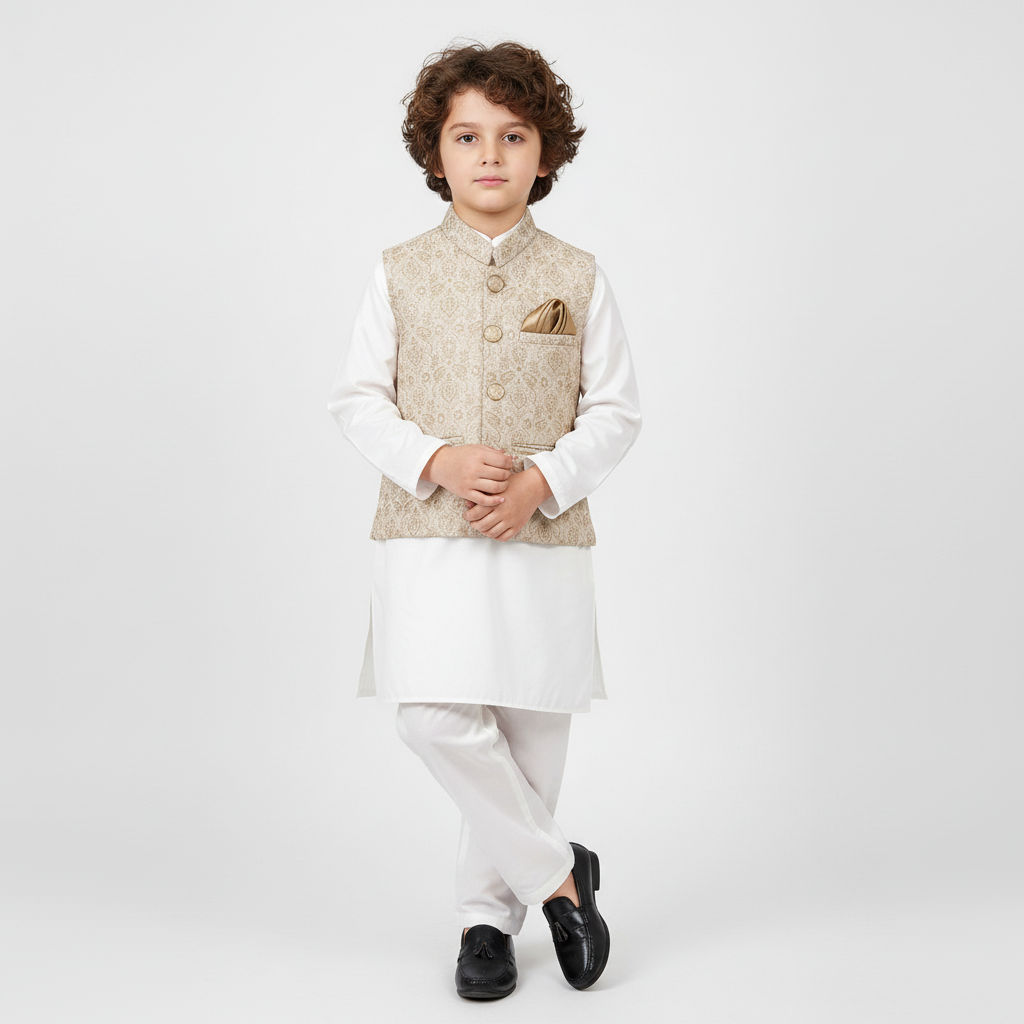 Boys Premium Kurta Shalwar with Fancy Waistcoat - Traditional Outfit 1-7Y
