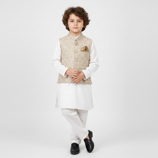 Boys Premium Kurta Shalwar with Fancy Waistcoat - Traditional Outfit 1-7Y