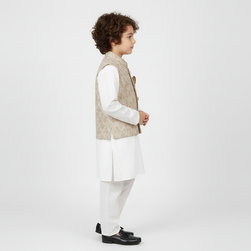 Boys Premium Kurta Shalwar with Fancy Waistcoat - Traditional Outfit 1-7Y