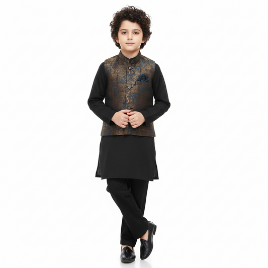 Boys Premium Kurta Shalwar with Fancy Waistcoat - Traditional Outfit 1-7Y