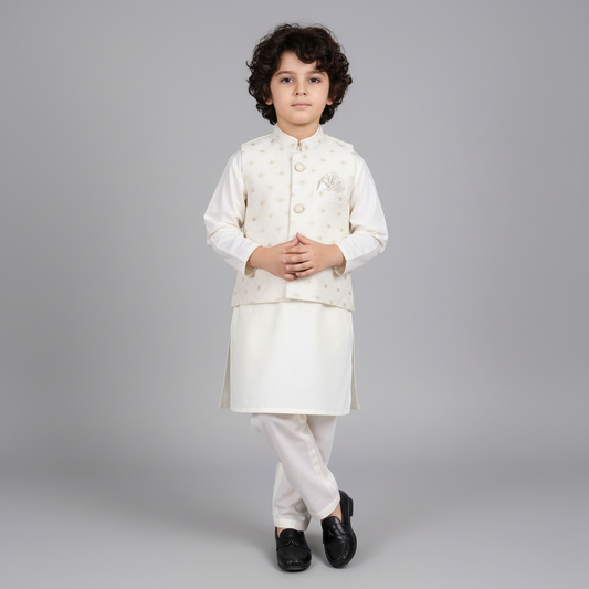 Boys Premium Kurta Shalwar with Fancy Waistcoat - Traditional Outfit 1-7Y