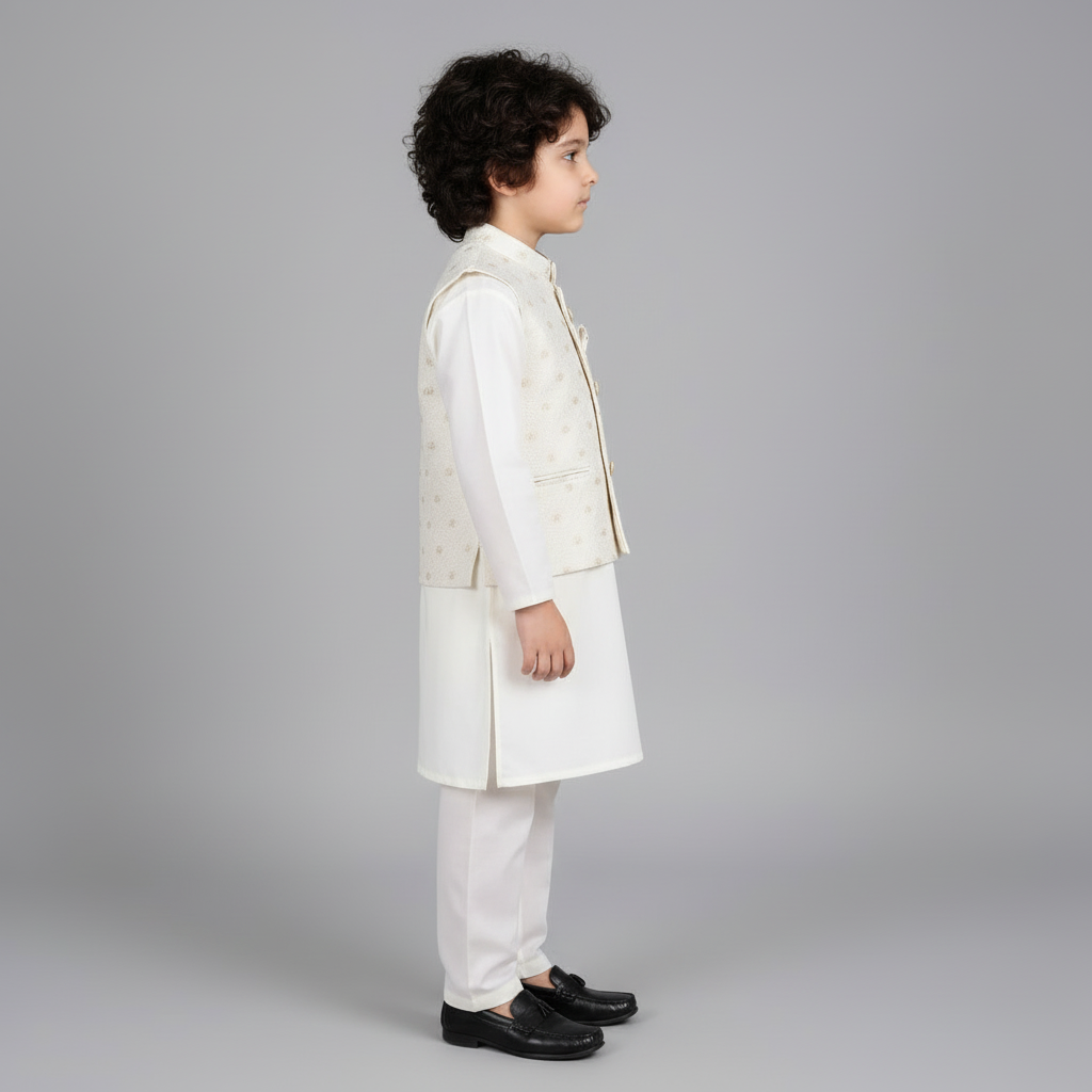 Boys Premium Kurta Shalwar with Fancy Waistcoat - Traditional Outfit 1-7Y