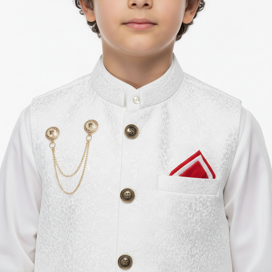 Boys Off White Kurta Shalwar with Waistcoat - Traditional Outfit 4-7Y