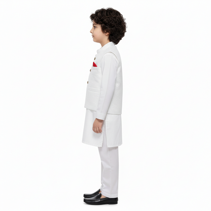 Boys White Kurta Shalwar with Waistcoat - Traditional Outfit 4-7Y