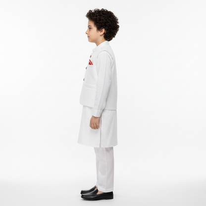 Boys Off White Kurta Shalwar with Waistcoat - Traditional Outfit 4-7Y