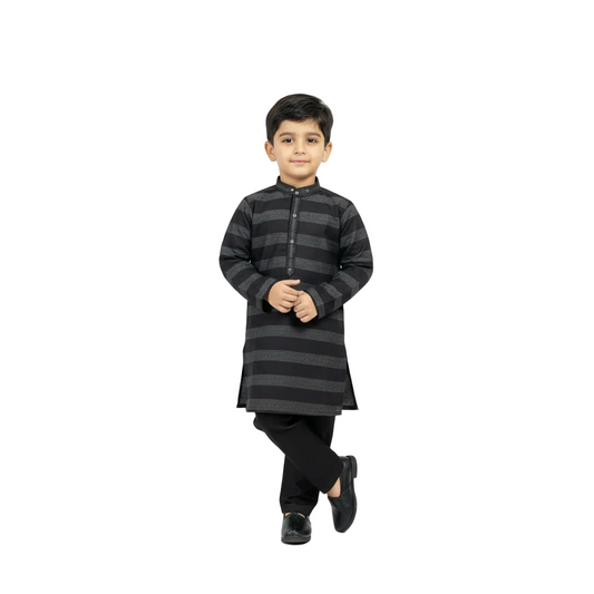 Boys Striped Black Kurta Shalwar - Traditional Outfit 1-7Y