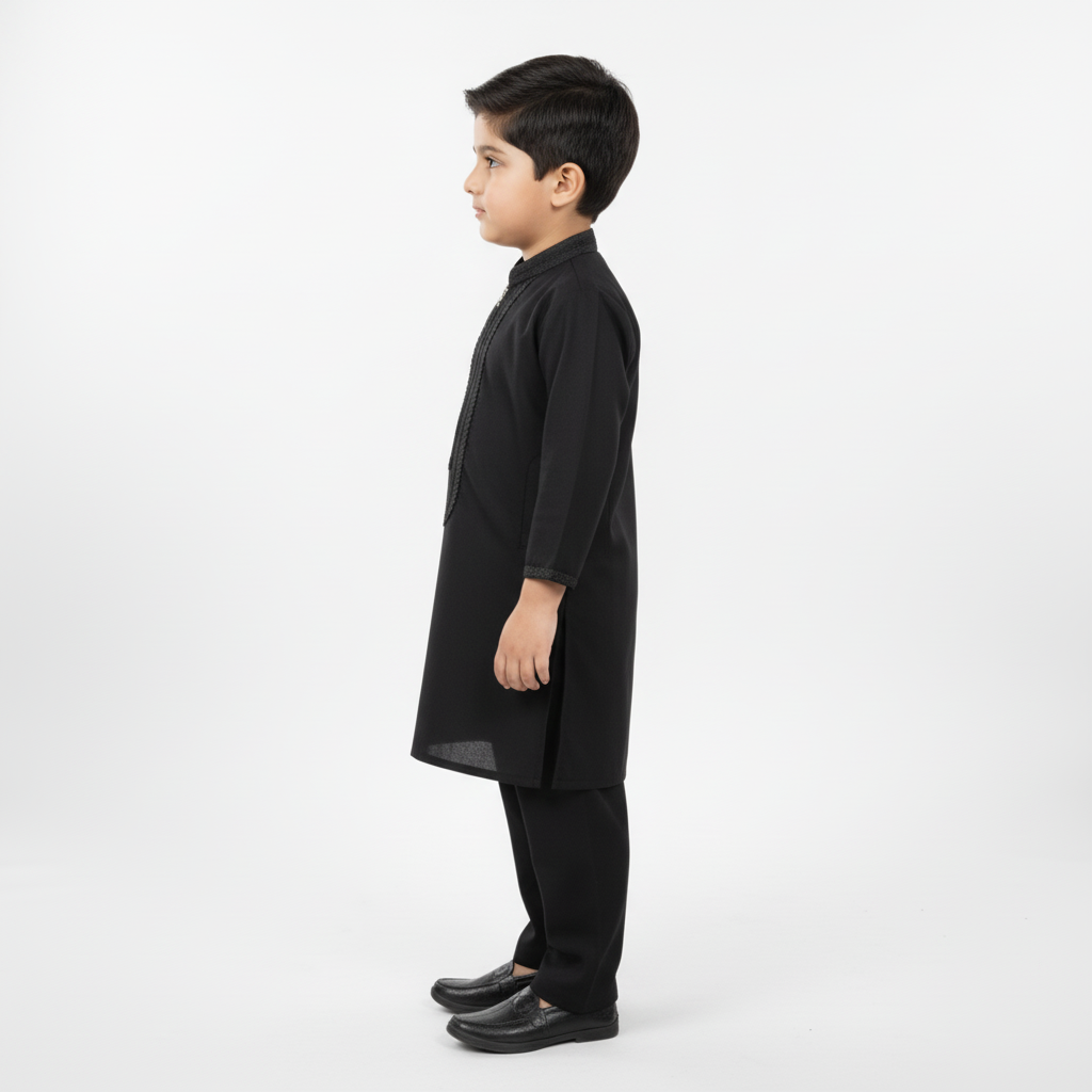 Boys Premium Black Kurta Shalwar - Traditional Outfit 1-7Y