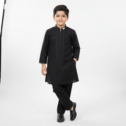 Boys Premium Black Kurta Shalwar - Traditional Outfit 1-7Y