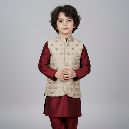 Boys Premium Golden Waistcoat Only - Elegant Party Wear 1-4Y
