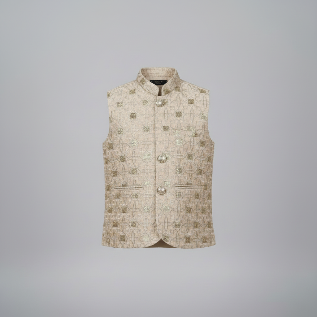 Boys Premium Golden Waistcoat Only - Elegant Party Wear 1-4Y