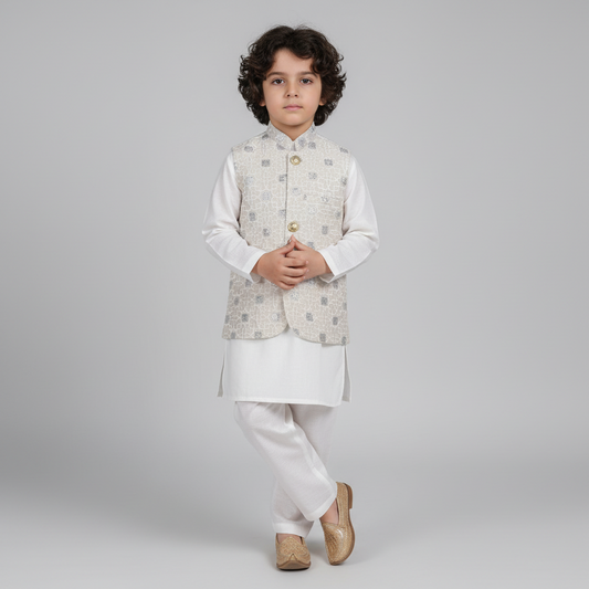 Boys Premium White Waistcoat Only - Elegant Party Wear 1-4Y