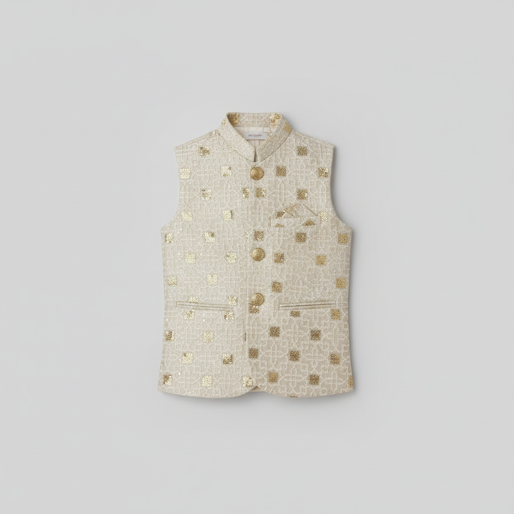 Boys Premium Waistcoat Only - Cream Colour Party Wear 1-4Y