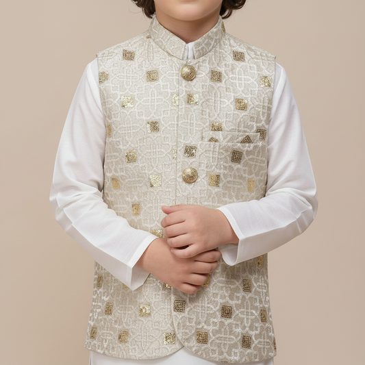 Boys Premium Waistcoat Only - Cream Colour Party Wear 1-4Y