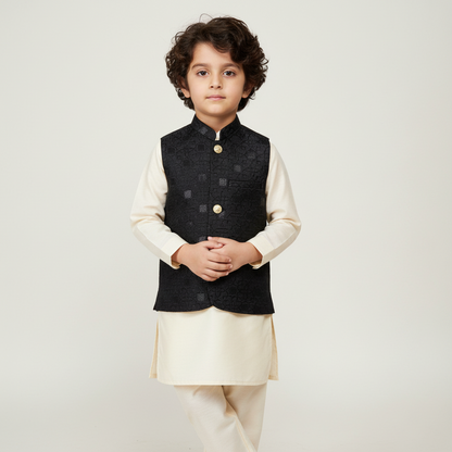 Boys Premium Black Waistcoat Only - Elegant Party Wear 1-4Y