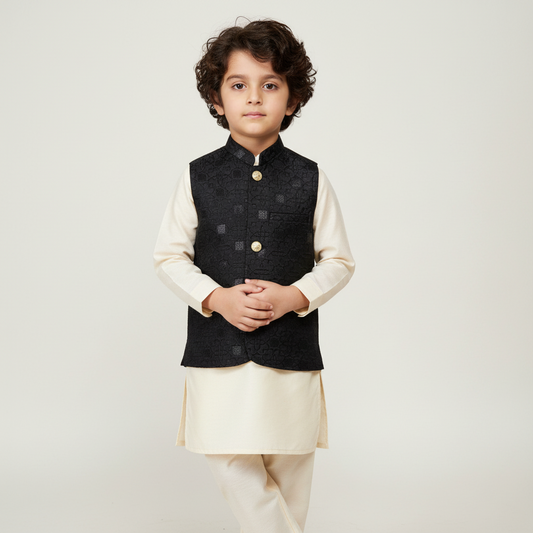 Boys Premium Black Waistcoat Only - Elegant Party Wear 1-4Y