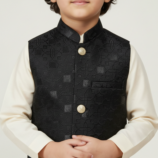 Boys Premium Black Waistcoat Only - Elegant Party Wear 1-4Y