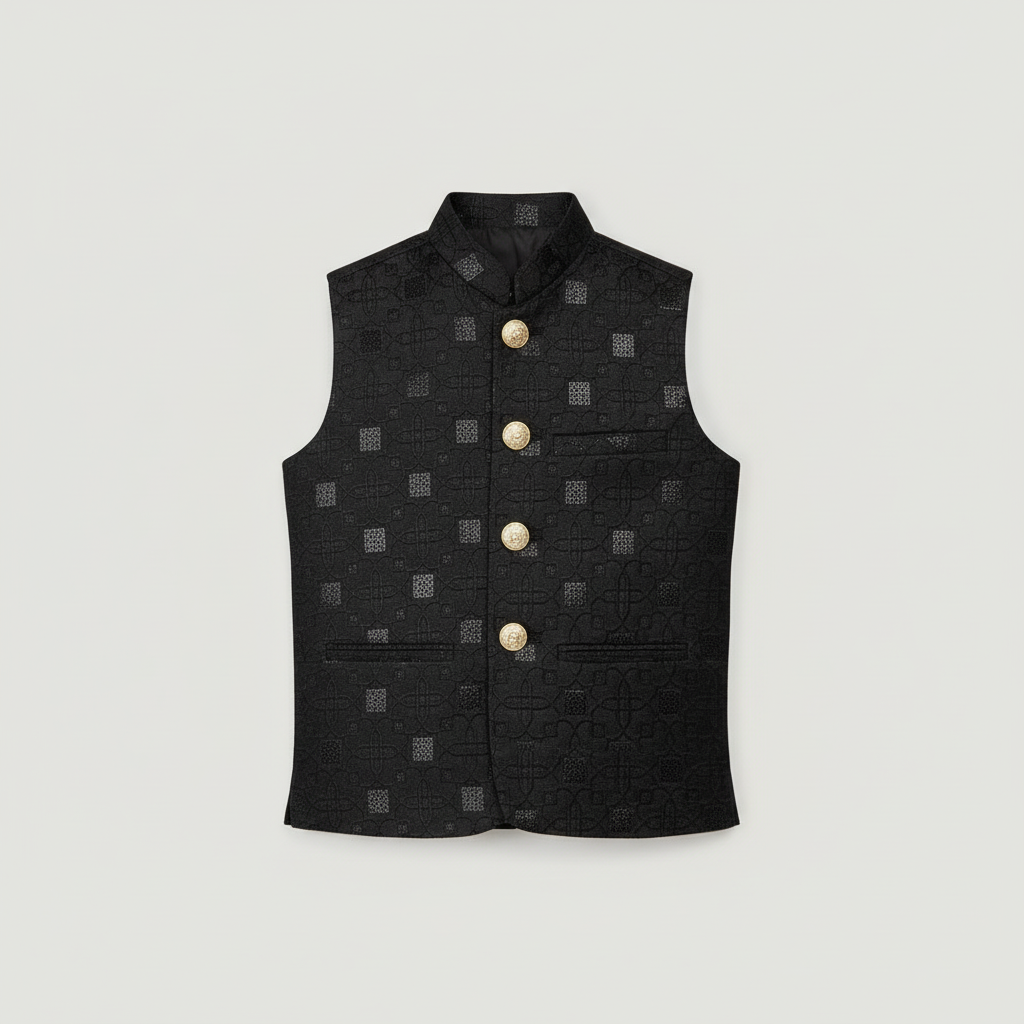 Boys Premium Black Waistcoat Only - Elegant Party Wear 1-4Y